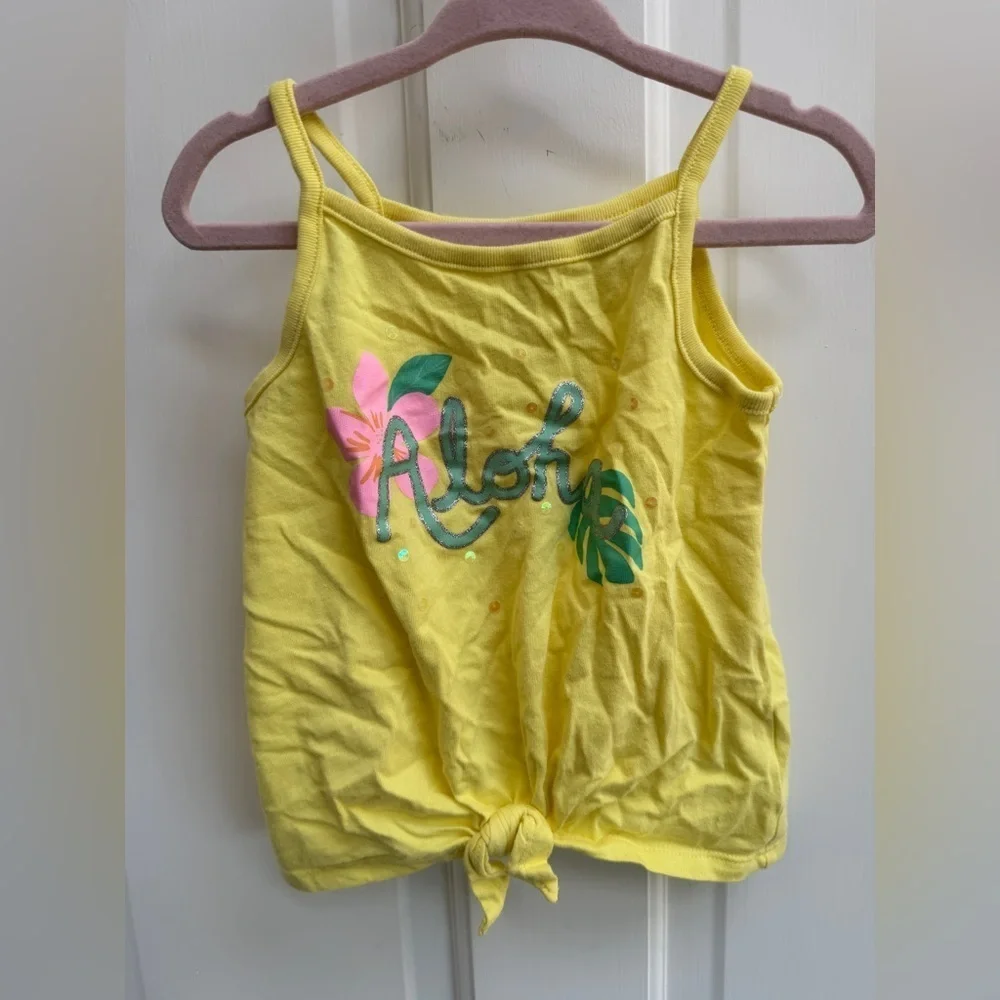 Carter's 2T  Girls Aloha Hawaiian Floral Yellow Camisole Tropical Graphic